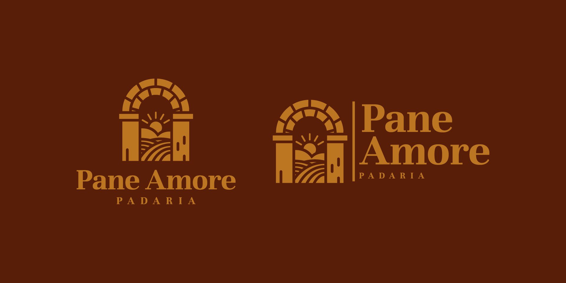 A imagem faz parte do projeto de Identidade Visual da Padaria Pane Amore e mostra variações da logo