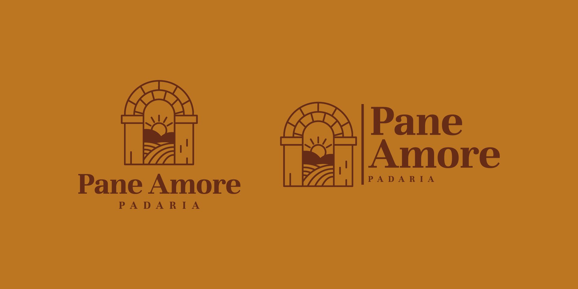 A imagem faz parte do projeto de Identidade Visual da Padaria Pane Amore e mostra variações da logo